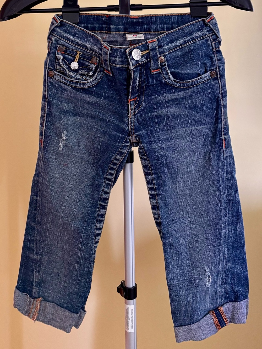 KIDS True Religion Blue Distressed Denim Capri Jeans Girls 10-12